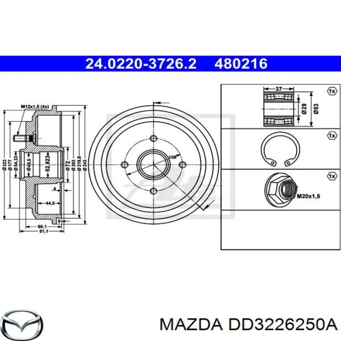 Барабан гальмівний задній DD3226250A Mazda