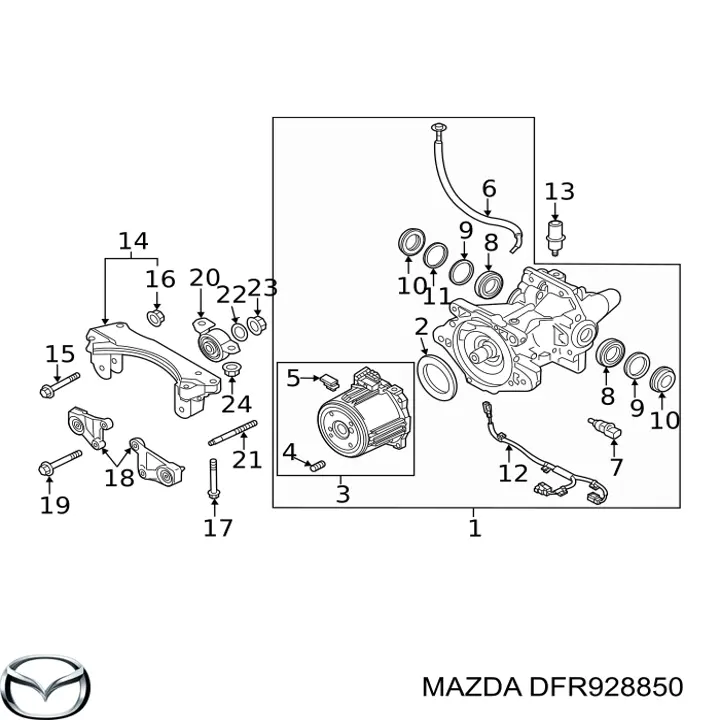 DFR928850 Mazda Кронштейн/траверса заднього редуктора, передня