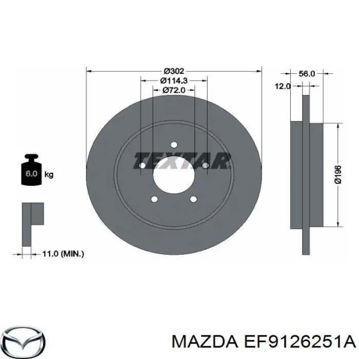 Диск гальмівний задній EF9126251A Mazda