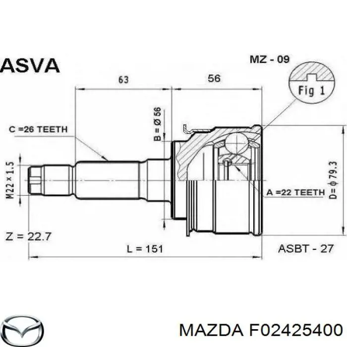 F02425400 Mazda Привід передній правий