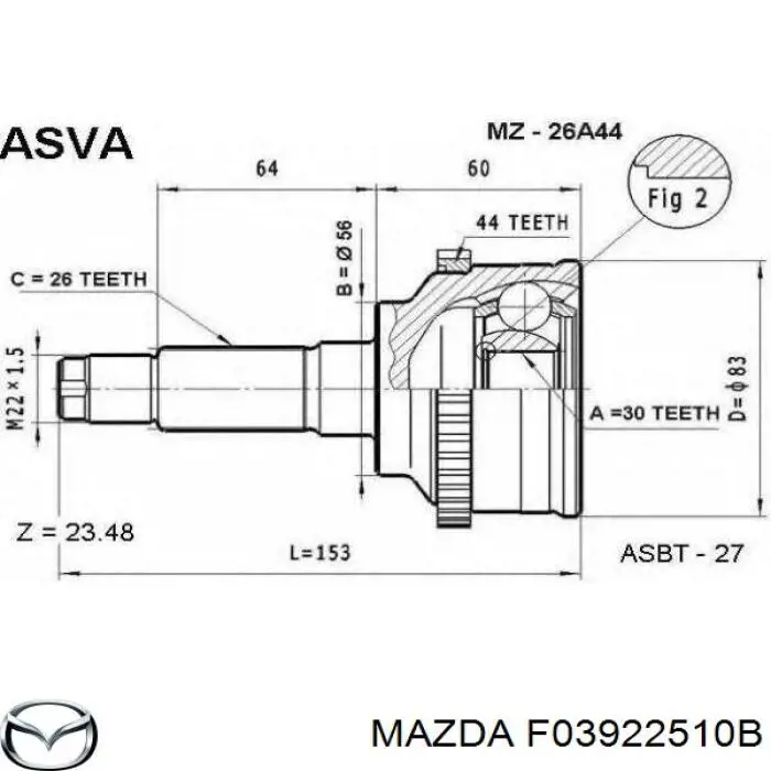 Купити F03922510B Mazda Шарнір приводу зовнішній