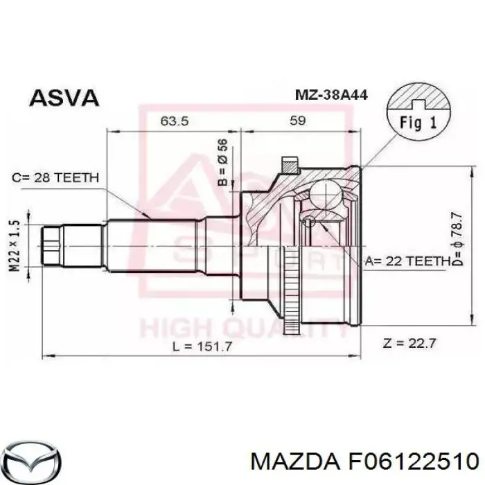 Купити F06122510 Mazda Шарнір приводу зовнішній