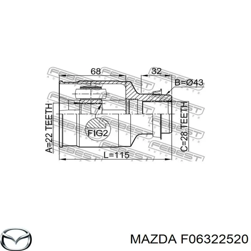 F06322520 Mazda шрус внутрішній, передній, правий