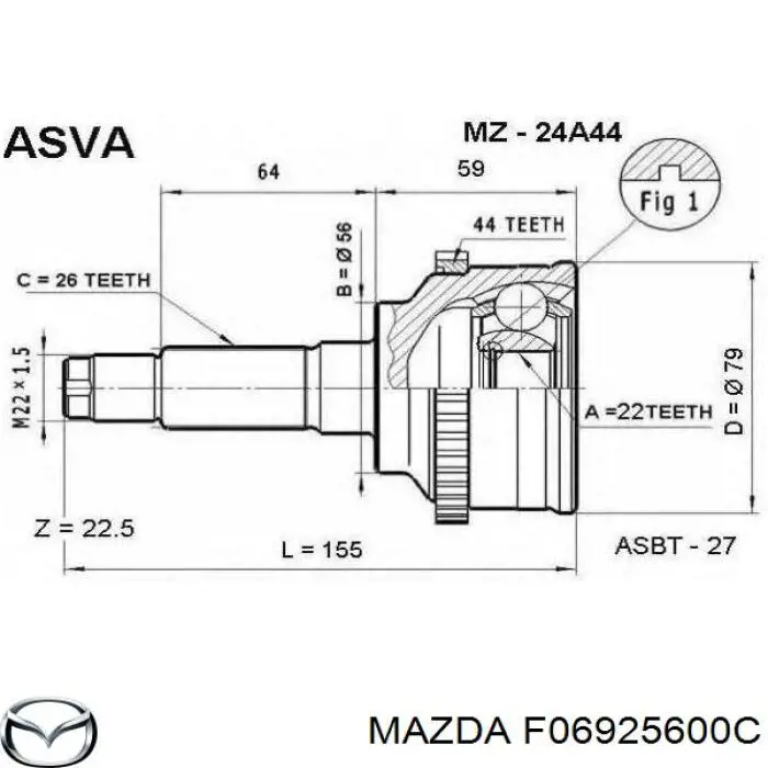 Купити F06925600C Mazda Шарнір приводу зовнішній
