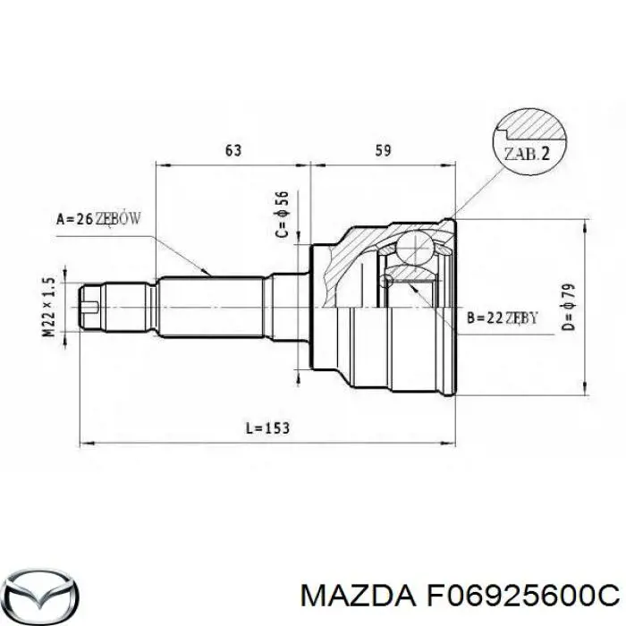 ШРУС зовнішній передній F06925600 Mazda