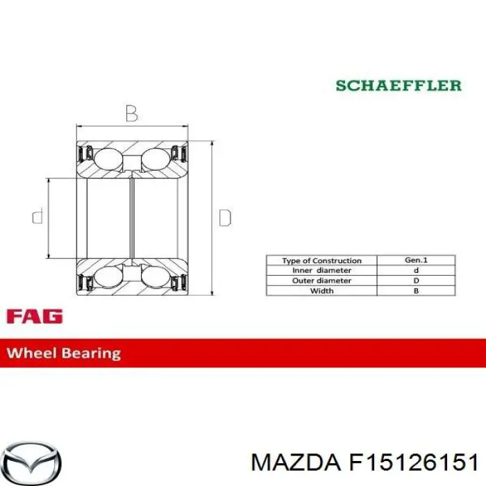 Підшипник задньої ступиці F15126151 Mazda
