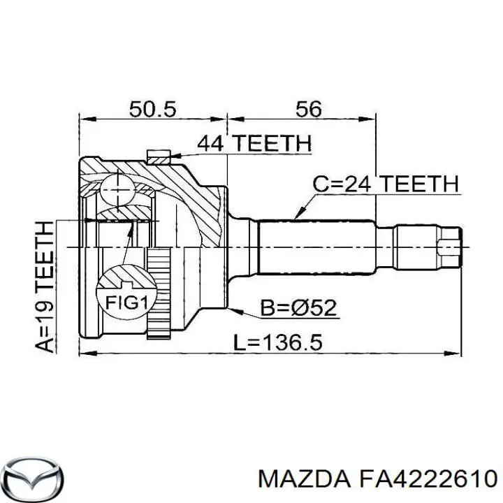 Піввісь (привід) передня, ліва FA4222610 Mazda