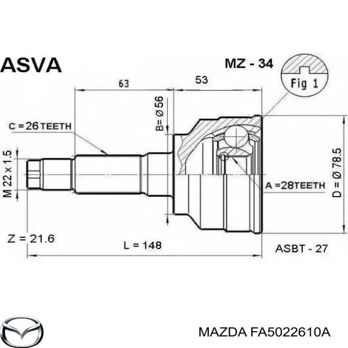 Купити FA5022610A Mazda ШРКШ зовнішній передній, лівий