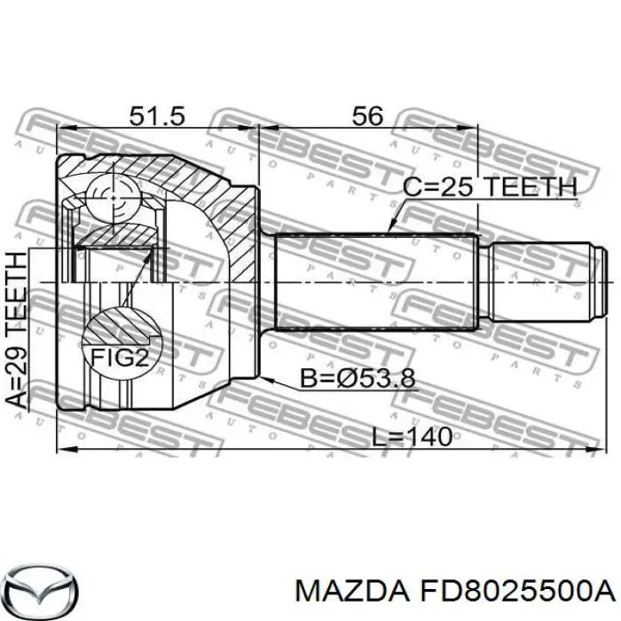 FD8025500B Mazda піввісь (привід передня, права)