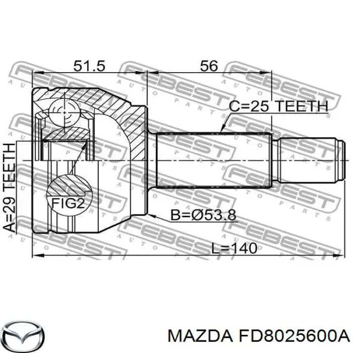 FD8025600A Mazda піввісь (привід передня, права)