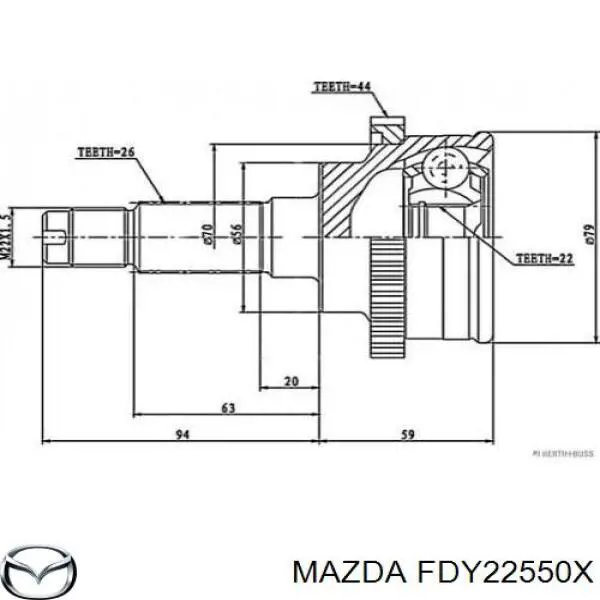 Піввісь передня, права Mazda FA082550XC ціна, від 113.89 USD