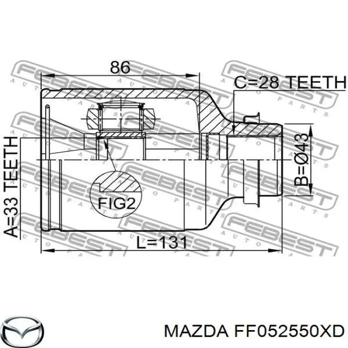 ШРУС внутрішній, передній, правий FF052550XD Mazda