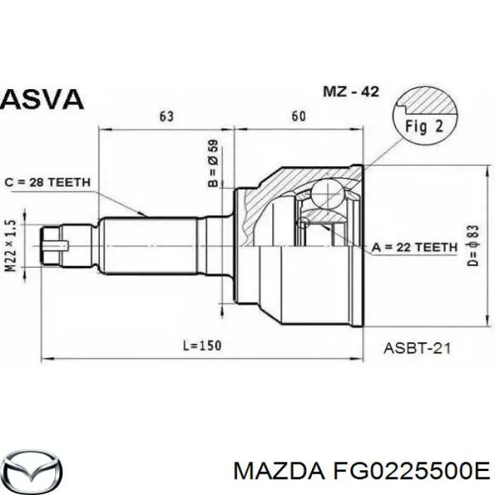 FG0225500E Mazda піввісь (привід передня, права)