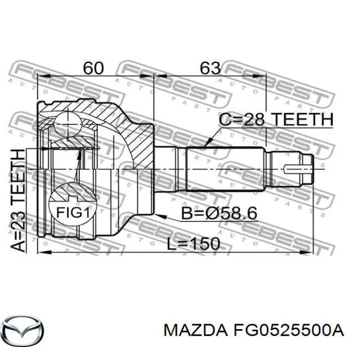 FG0525500A Mazda піввісь (привід передня, права)