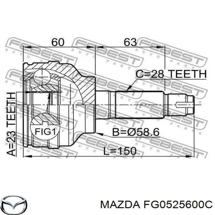 FG0525600C Mazda піввісь (привід передня, ліва)