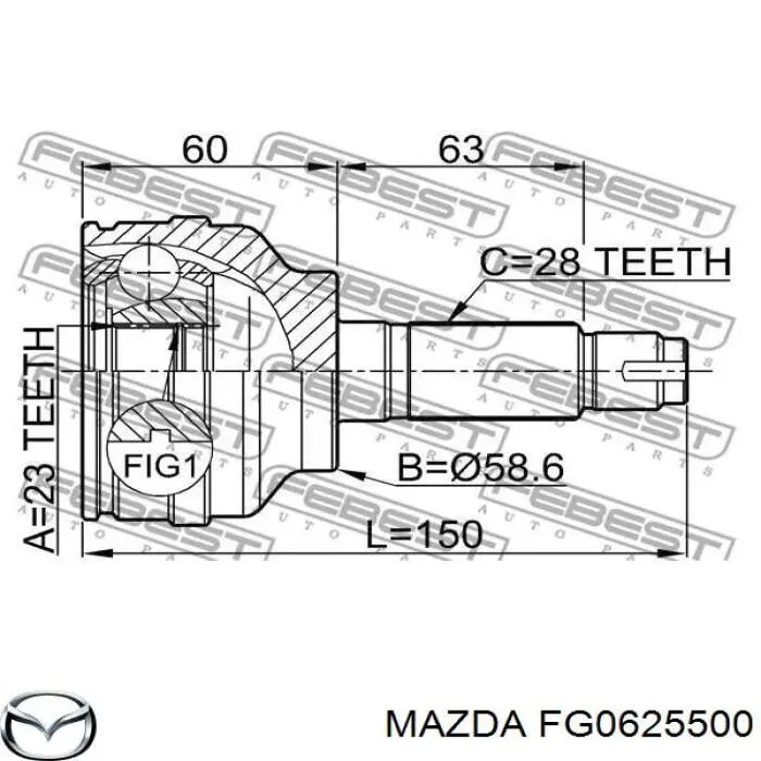 FG0625500 Mazda піввісь (привід передня, права)