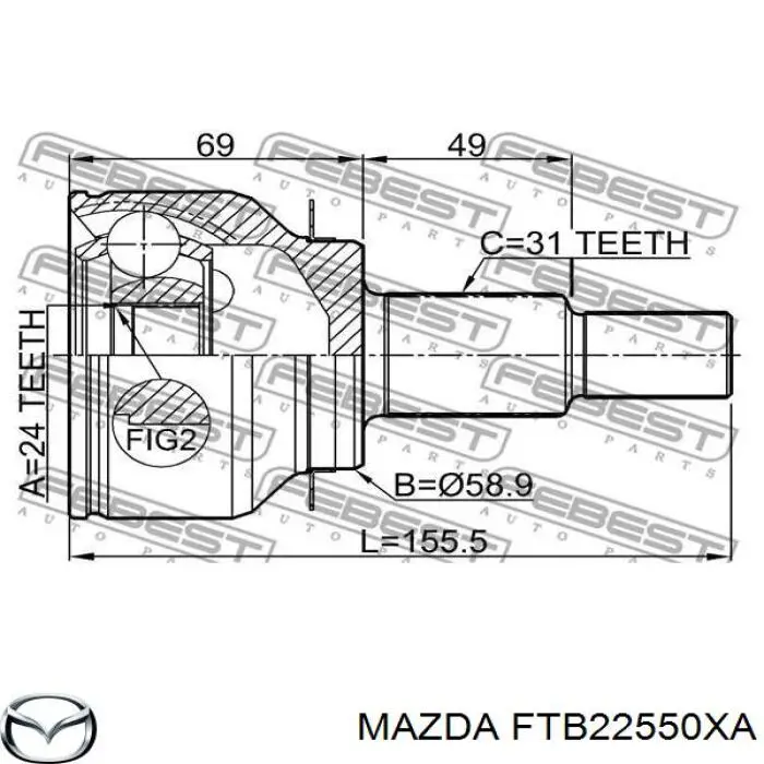 Піввісь (привід) передня, права FTB22550XA Mazda