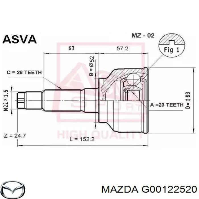 Купити G00122520 Mazda ШРУС внутрішній правий
