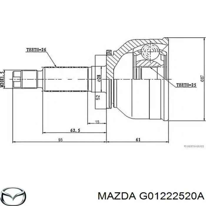 G01222520A Mazda шрус внутрішній правий - купити онлайн в Україні