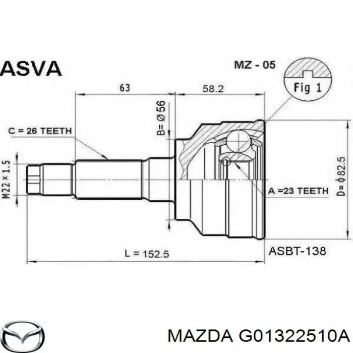 ШРУС зовнішній передній G01322510A Mazda