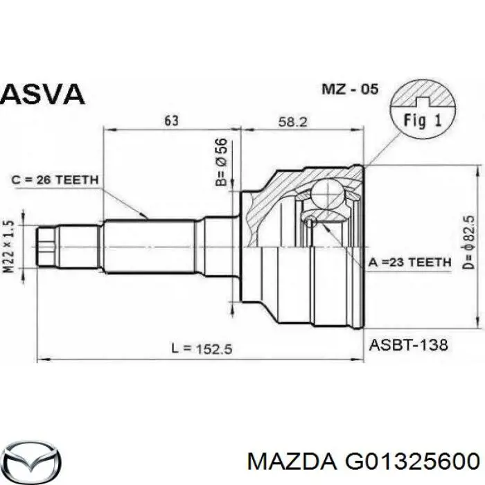Ліва піввісь G01325600 Mazda