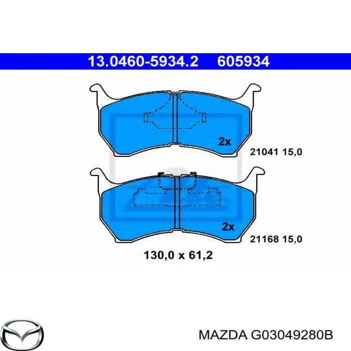 Колодки гальмівні передні, дискові G03049280B Mazda