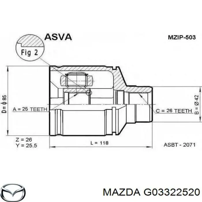 G03322520 Mazda шрус внутрішній, передній, правий