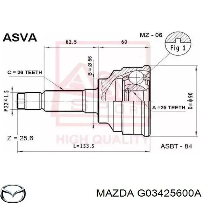 G03425600A Mazda шрус зовнішній передній
