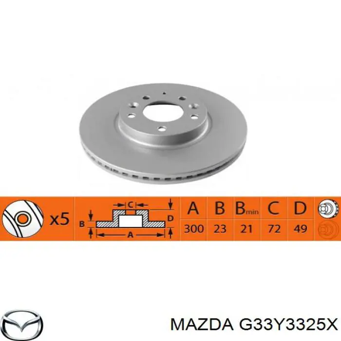 Диск переднього гальма Mazda G33Y3325X ціна, від 51.63 USD