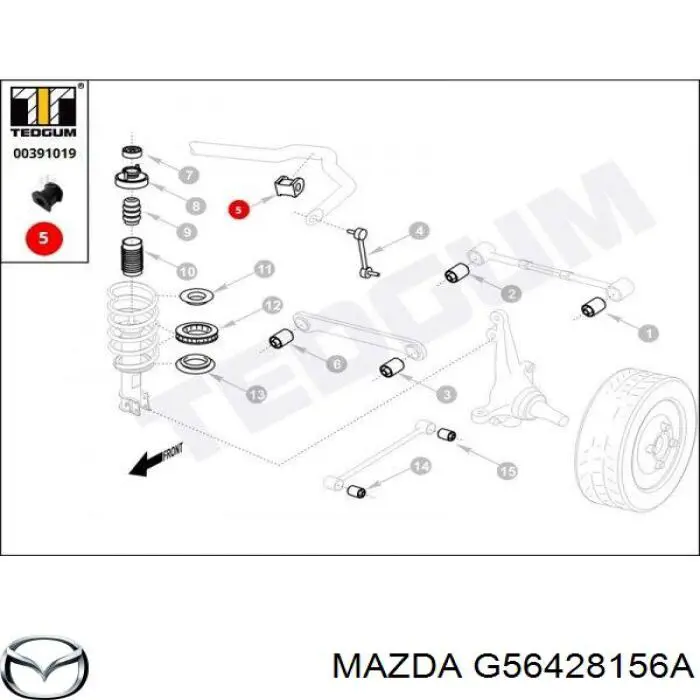 Втулка стабілізатора заднього G56428156A Mazda