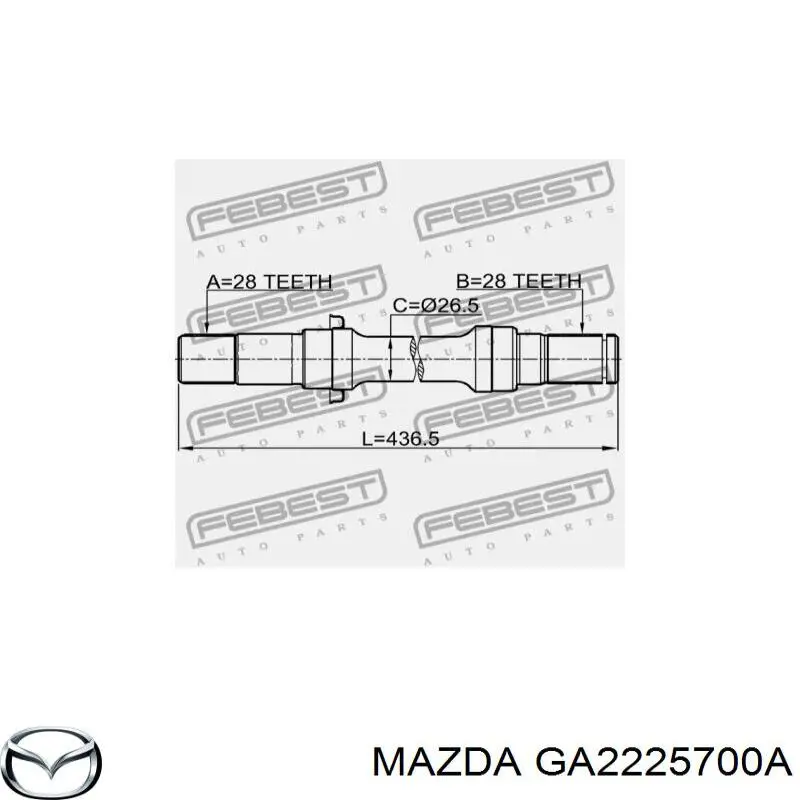 GA2225700A Mazda піввісь (привід передня, права)