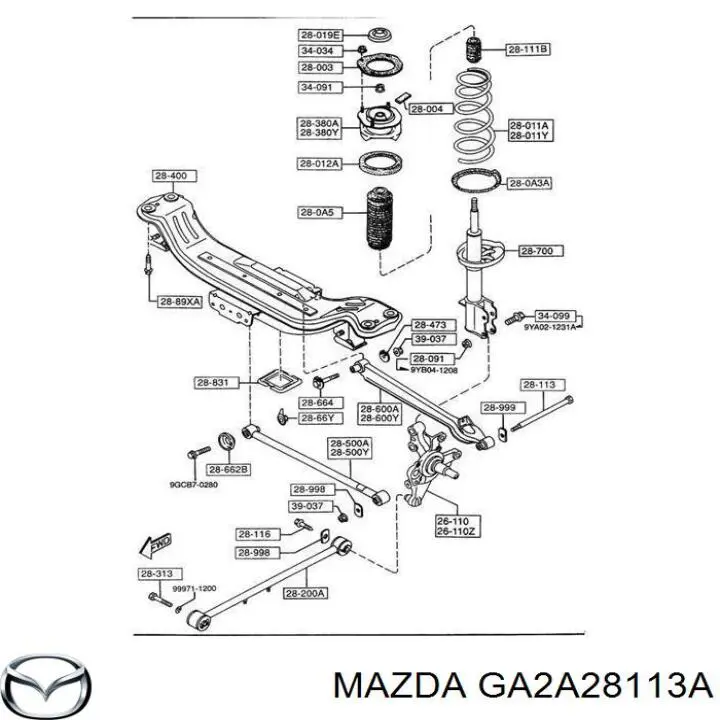 Болт кріплення заднього розвальний важеля, зовнішній Mazda 323 100 5 (BA) (Мазда 323)