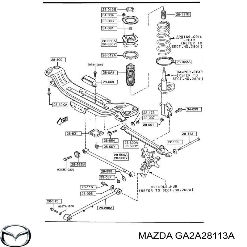 Купити GA2A28113A Mazda Болт кріплення заднього розвальний важеля, зовнішній