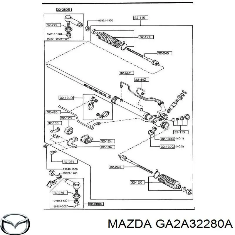 GA2A32280A Mazda накінечник рульової тяги, зовнішній