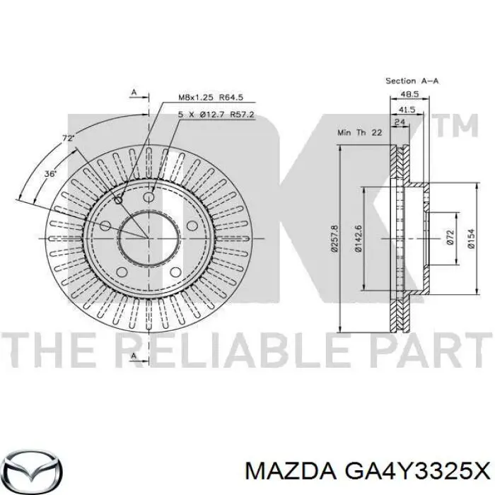 Диск гальмівний передній Mazda GA4Y3325X
