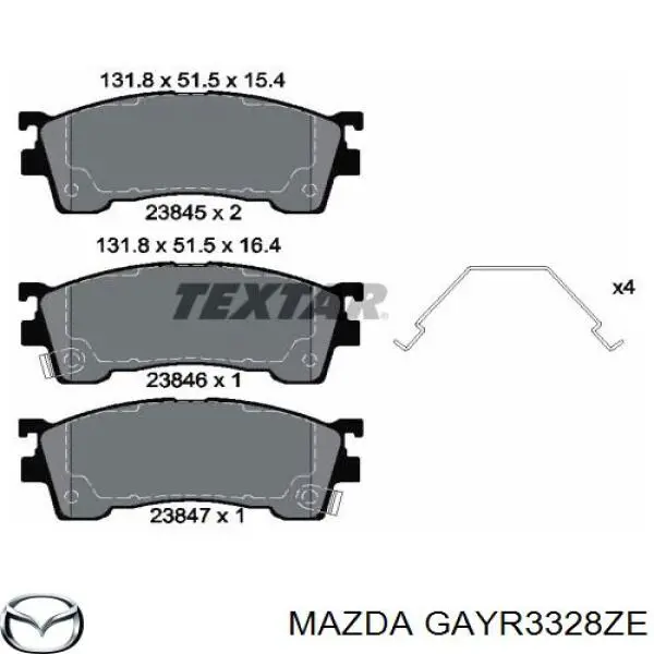 Колодки гальмівні передні, дискові GAYR3328ZE Mazda