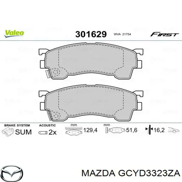 Колодки гальмівні передні, дискові GCYD3323ZA Mazda