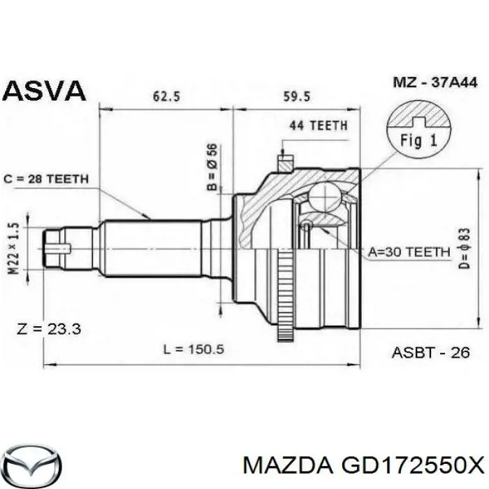GD172550X Mazda шрус зовнішній передній