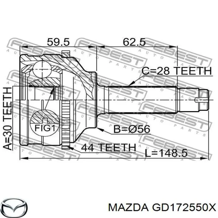 Купити GD172550X Mazda Шарнір приводу зовнішній