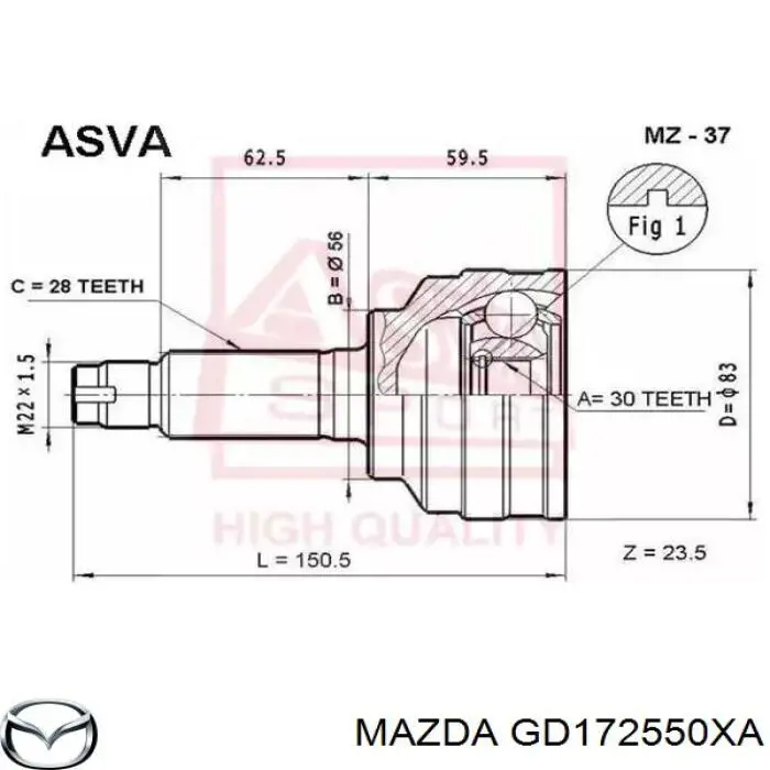 ШРУС зовнішній передній GD172550XA Mazda
