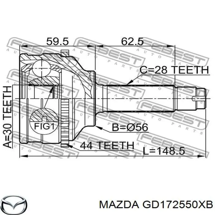 Купити GD172550XB Mazda Піввісь права