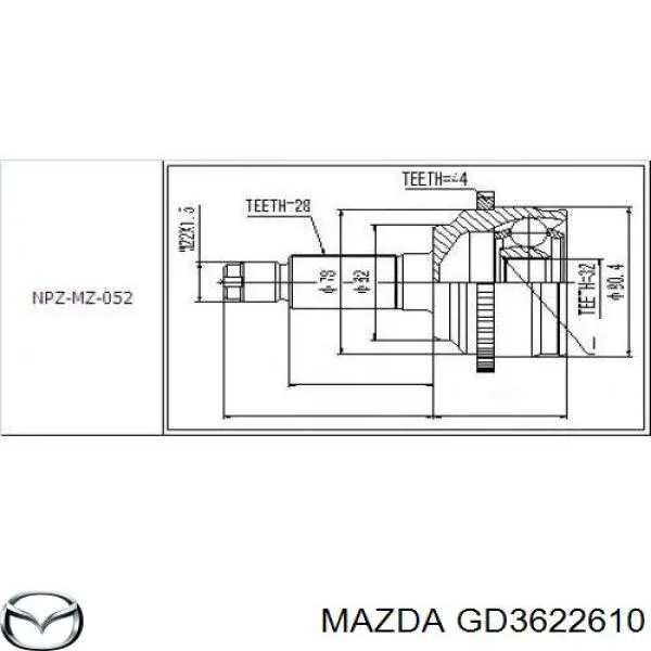 Піввісь (привід) передня, ліва GD3622610 Mazda