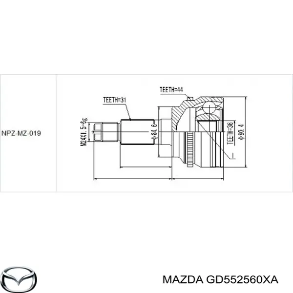 GD552560XA Mazda піввісь (привід передня, ліва)