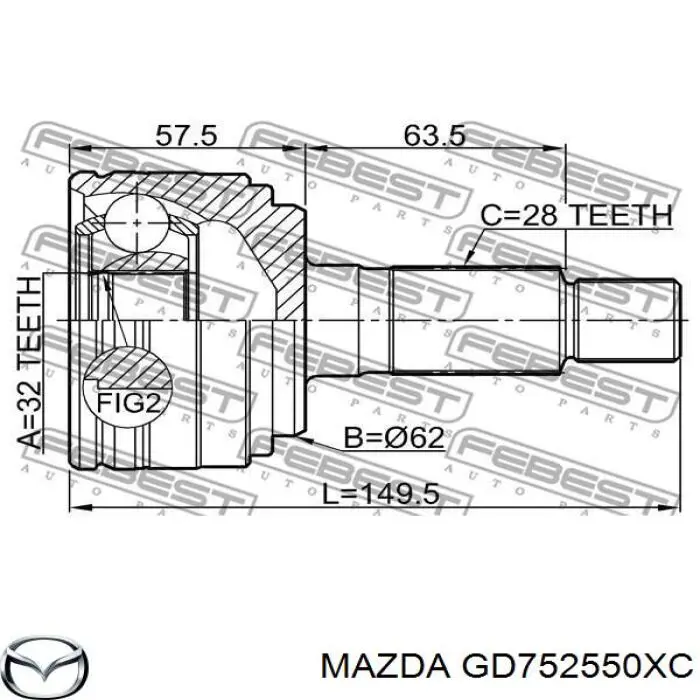Піввісь (привід) передня, права Mazda 6 (GH) (Мазда 6)