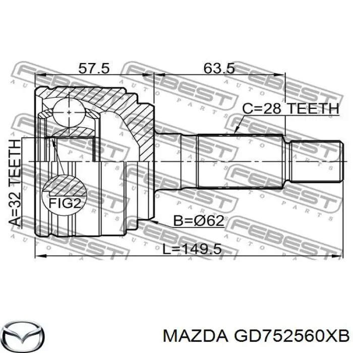 Привід передній лівий Mazda GD752560XB ціна, від 95.02 USD