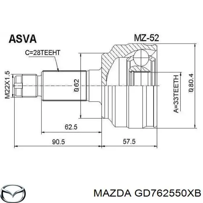 GD762550XB Mazda Привід передній правий