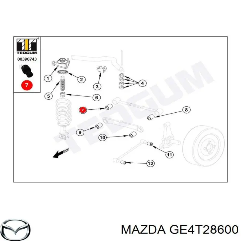 Важіль задньої підвіски поперечний, правий Mazda GE4T28600 ціна, від 25.64 USD