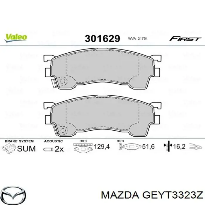 Колодки гальмівні передні, дискові GEYT3323Z Mazda