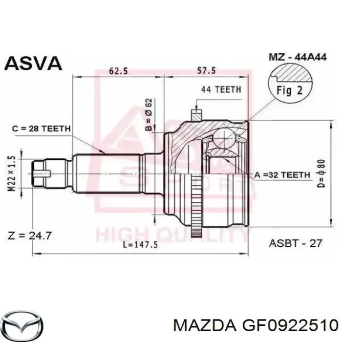 ШРУС зовнішній передній, правий Mazda GF0922510 ціна, від 29.98 USD