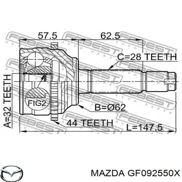 Піввісь права GP182550XC Mazda